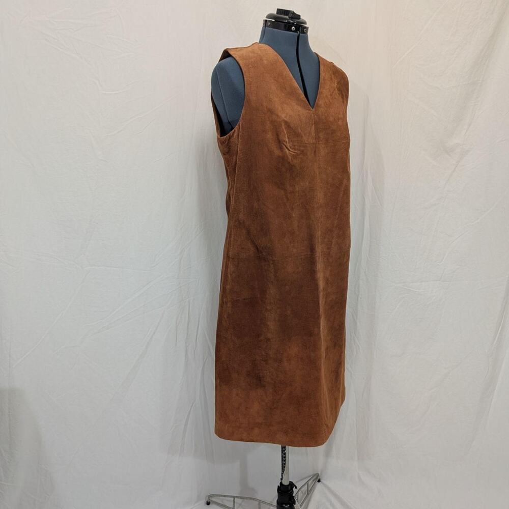 Caslon brown faux‑suede sleeveless shift dress, size 10